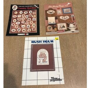 Vintage Cross Stitch Pattern Book Lot Country Quickies Potty Time Rush Hour